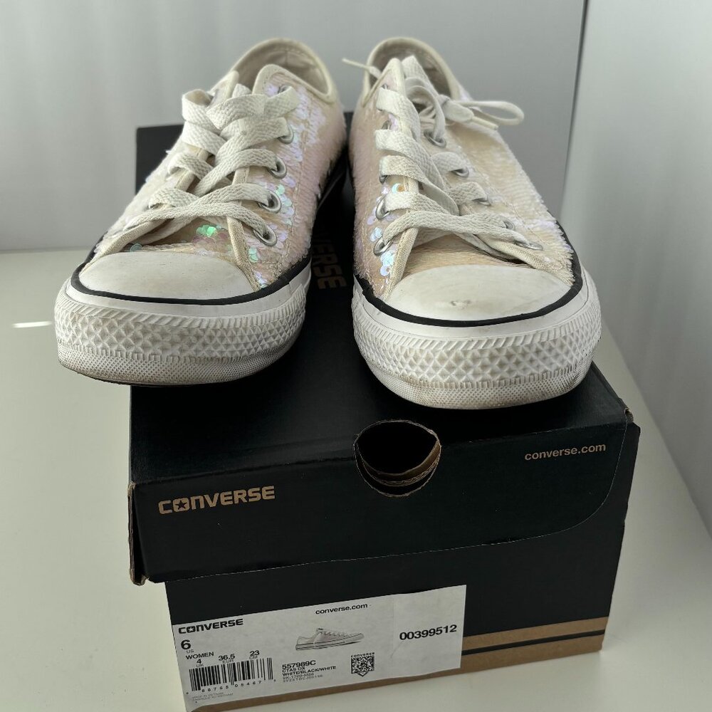 Converse Woman’s Iridescent Sequin Sneakers - Pink and White Sz 6 Used Once